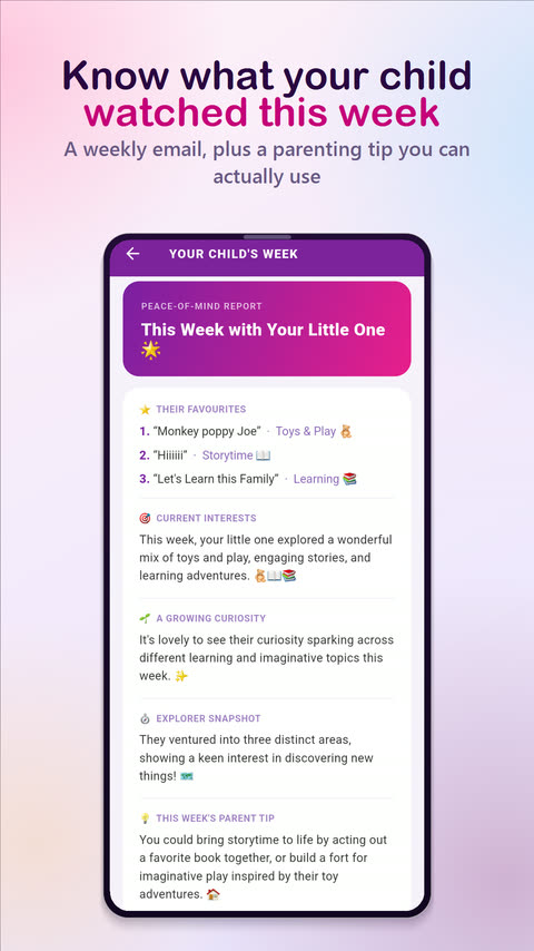 Weekly report of what your child watched